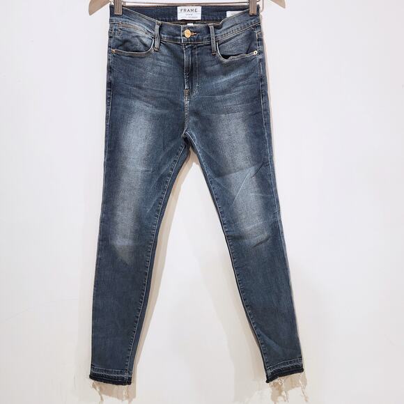 FRAME Denim Le High Skinny Dark Raw Hem Mid Rise Merrick Jeans Size 26 Casual - Picture 1 of 13